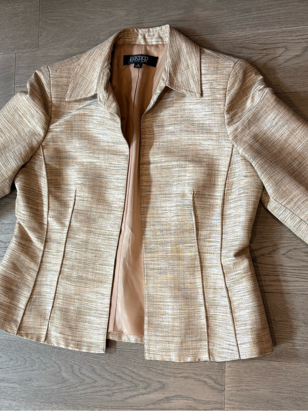 Kasper Women's Beige/Gold Textured Open-Front Blazer